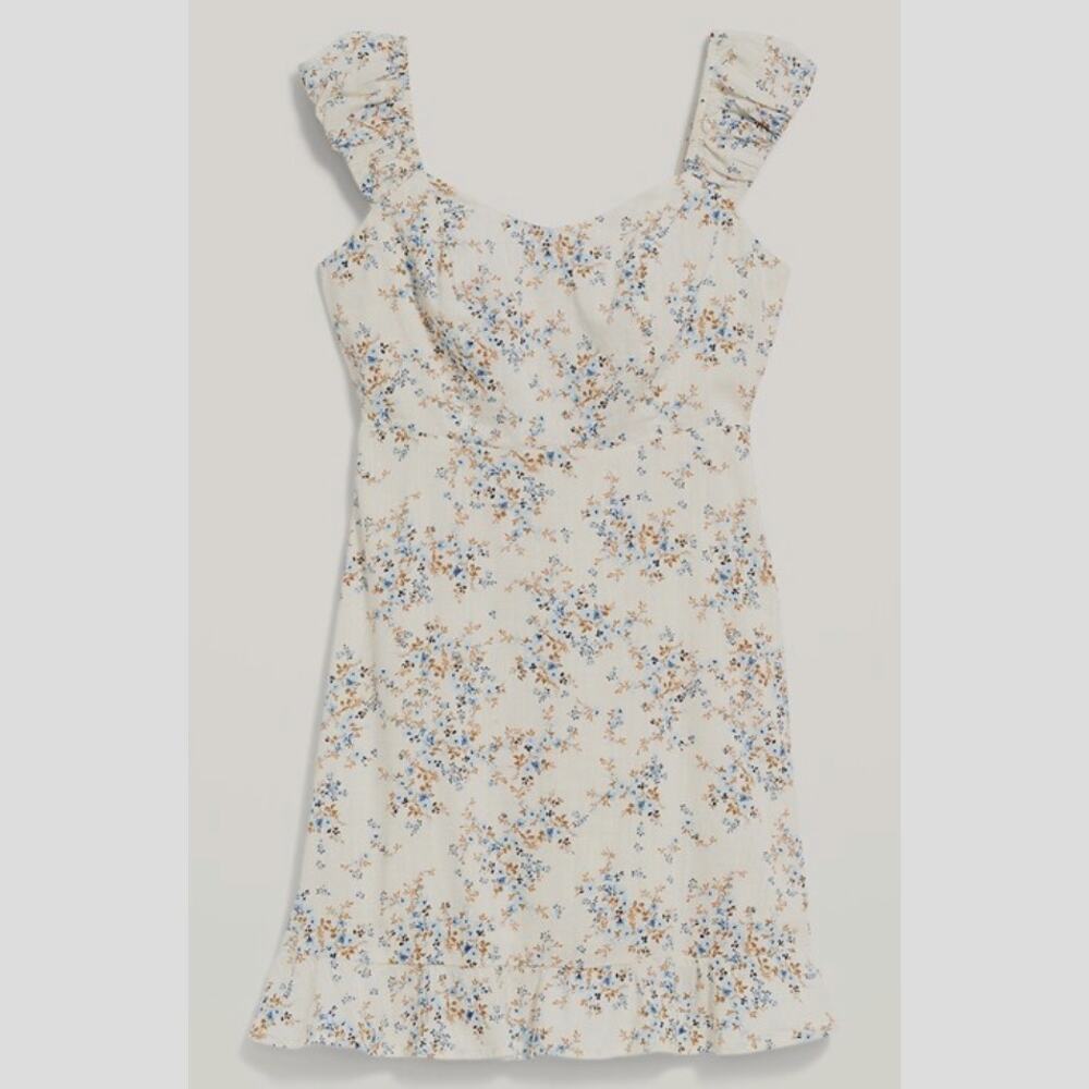 Old Navy Floral Ruffle Fit & Flare Mini Dress Sundress White Blue Cottagecore XL